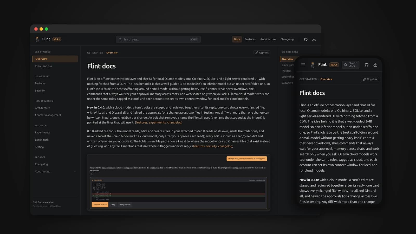 Flint is an offline chat interface and orchestration layer for local Ollama models, built on the bet that a small model is under-scaffolded, not inferior. How it fits long chats into a tiny window, runs tools safely, and what measured experiments taught me about small models.